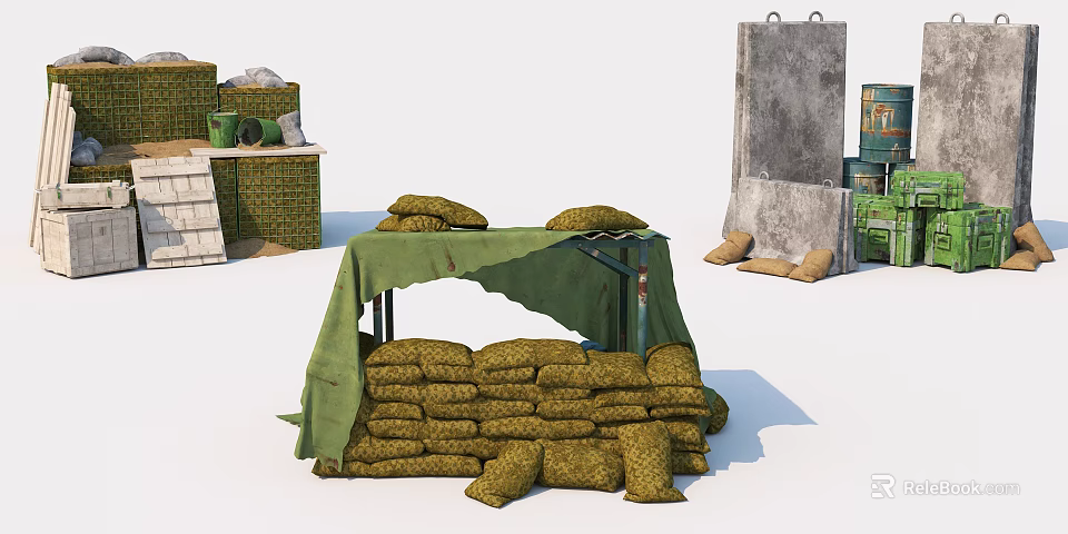 Sports Equipment Setup With Sandbags Canvas Covered Metal Structure And Target Board For Training 3d model 