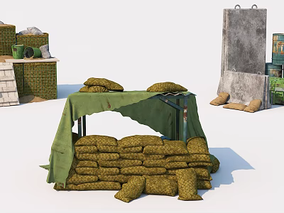 Sports Equipment Setup With Sandbags Canvas Covered Metal Structure And Target Board For Training 3d model