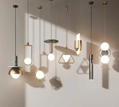 Modern Pendant Lights With Various Shapes Metal Frames And Marble Bases For Interior Decor 3d model