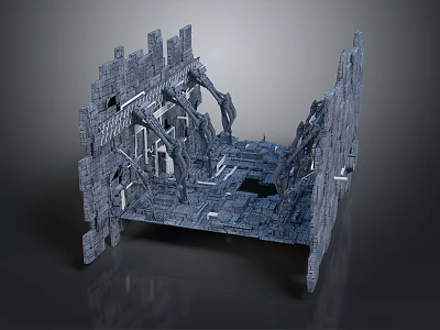 Cartoon Style Castle Ruins With Broken Walls And 3D Modeled Towers On Dark Background 3d model