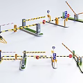Different Types of Public Traffic Barriers With Safety Signs And Yellow Black Stripes