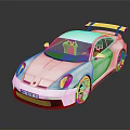 White Sports Car With Black Rear Wing Red Wheels And Sleek Design On Reflective Surface