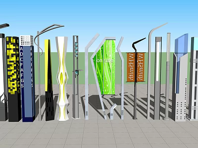 Various Designed Outdoor Lights With Different Shapes Colors For Street Decorative Use In Outdoor Setting 3d model