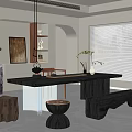 Modern Tea Room Interior With Tea Table Wooden Chairs Black Table Stools And Tea Set