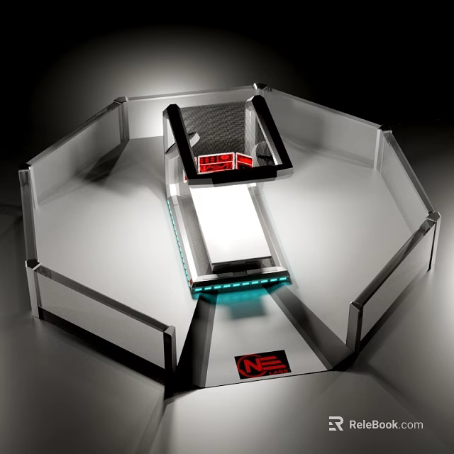 Octagonal Transparent Equipment Structure With Black Red Components And Blue Lighting NE Logo 3d model 