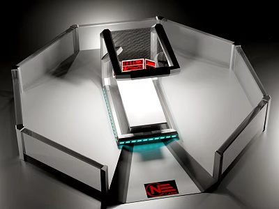 Octagonal Transparent Equipment Structure With Black Red Components And Blue Lighting NE Logo 3d model