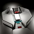 Octagonal Transparent Equipment Structure With Black Red Components And Blue Lighting NE Logo