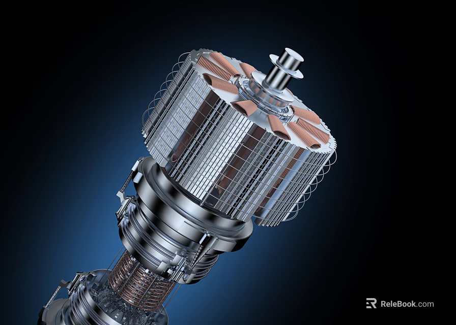 Industrial Electric Motor Cutaway View With Metal Rotor Stator And Coils 3d model 