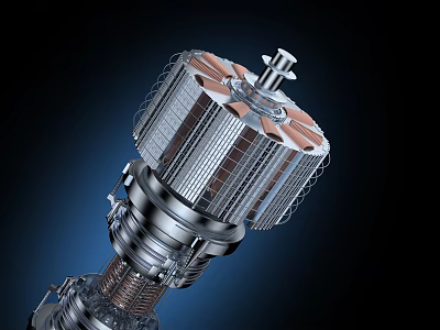 Industrial Electric Motor Cutaway View With Metal Rotor Stator And Coils 3d model