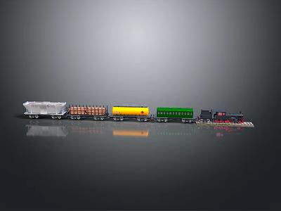 Colorful Model Train With Multiple Carriages Including Freight And Passenger Cars 3d model