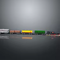 Colorful Model Train With Multiple Carriages Including Freight And Passenger Cars