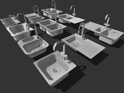 Stylish Modern Kitchen Sinks With Various Designs And Functional Faucets For Home Kitchens 3d model