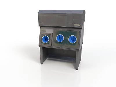 Gray Laboratory Fume Hood Structure With Two Blue Circular Windows And Stand 3d model