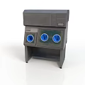 Gray Laboratory Fume Hood Structure With Two Blue Circular Windows And Stand