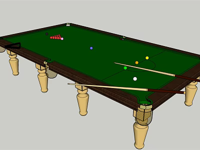 Professional Billiard Table With Green Felt Surface Balls Wooden Frame Brass Legs And Cues 3d model