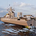 Hellenic Coast Guard Warship Sailing on Open Sea with Blue Stripe Design