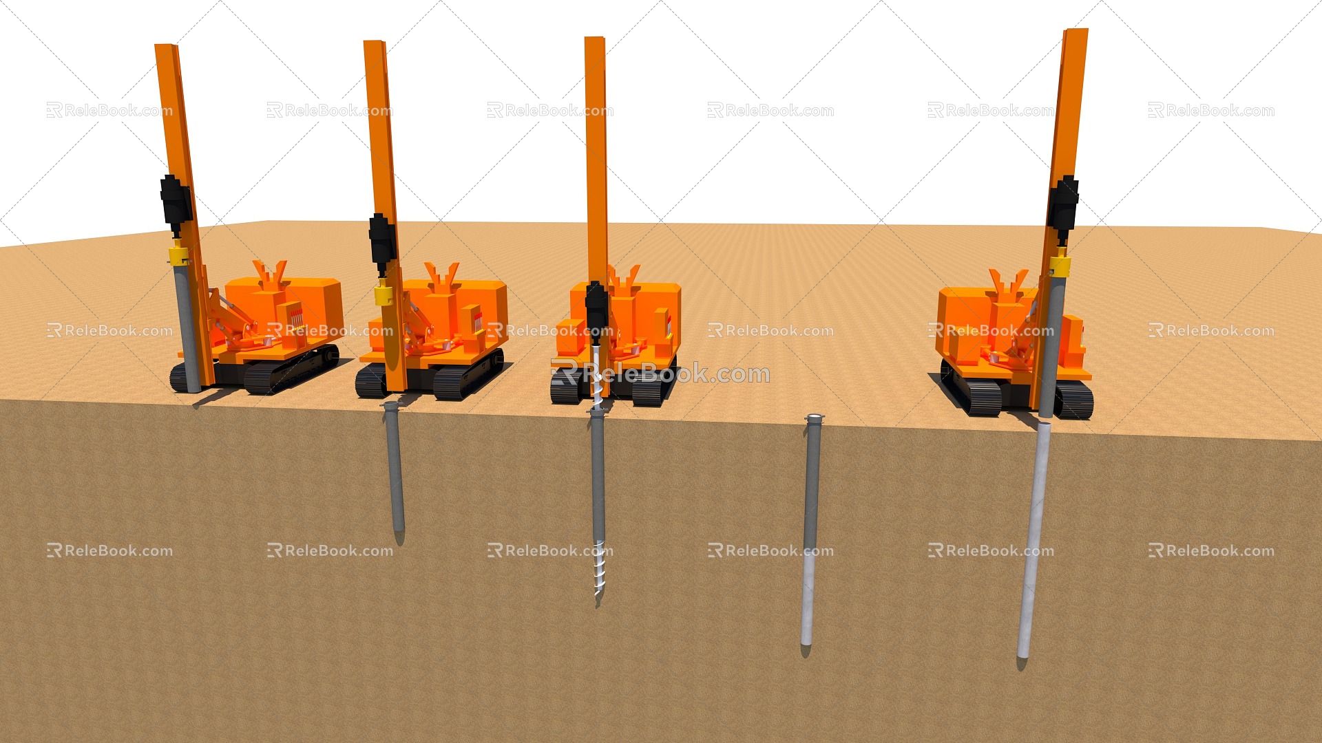 Photovoltaic drilling rig, desert survey, pile driver, crawler 3d model