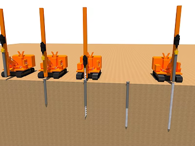 Functional Construction Vehicles In Ground Drilling Process 3d model