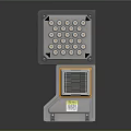 Gray Industrial Mechanical Device With Yellow Warning Sign And Circular Components 3d model