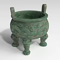 Ancient Bronze Landscape Sculpture With Intricate Dragon Patterns Two Handles And Animal Head Legs