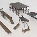 Wooden Plank Walkway Structures With Various Designs And Steps For Outdoor Use 3d model