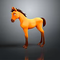 3D Animal Painting Featuring Orange Pony with Brown Mane Tail Standing on Dark Background
