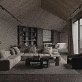 Minimalist Modern Dining and Living Room With Wooden Ceiling Dining Table Large Windows and Sofa