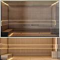 Modern Shower Sauna Interior With Wooden Panel Walls And Ambient Lighting