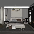 Elegant Modern Bedroom Interior With Bed Pillows Chandelier Glass Wardrobe Armchair And Curtains