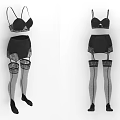 Women's Black And White Lingerie Set With Bra Panties And Lace Stockings