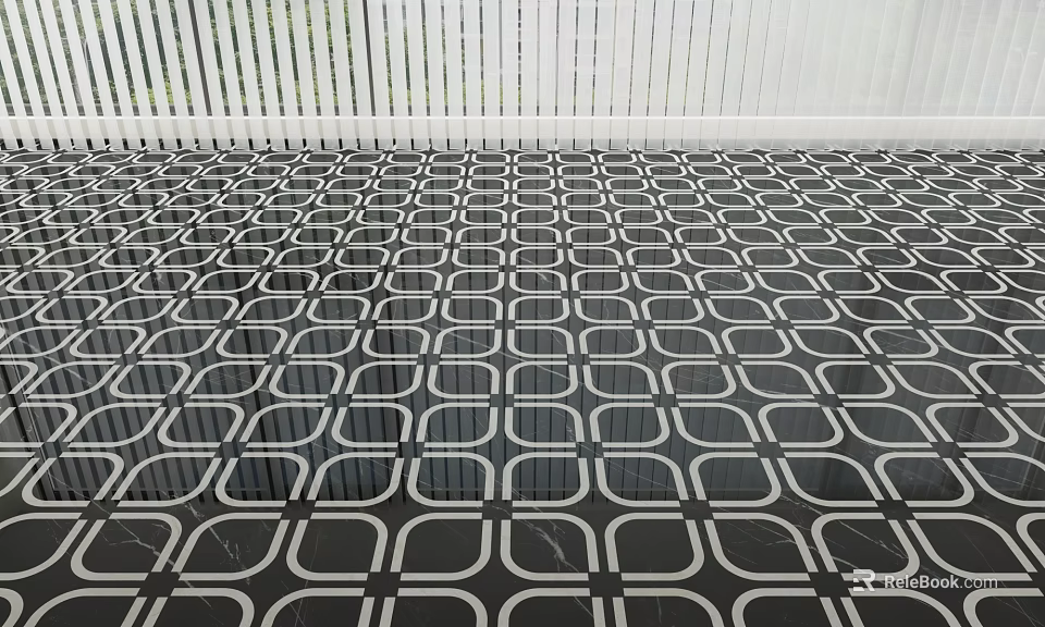 Black and White Geometric Circular Pattern Floor Tiles with Modern Design for Interior Spaces 3d model