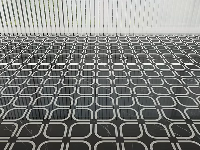Black and White Geometric Circular Pattern Floor Tiles with Modern Design for Interior Spaces 3d model