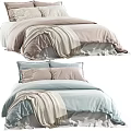 Cozy Double Bed with Soft Linens Plush Pillows and Light Pink Blue Bedding