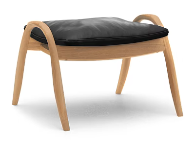 Stylish Modern Stool With Light Wooden Frame Curved Armrests And Black Padded Seat 3d model