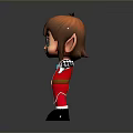 Cute 3D Cartoon Elf Character With Brown Hair Blue Eyes White Gloves And Red Jumpsuit