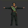 Military Officer in Green Uniform with Decorations Standing Arms Outstretched