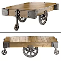 Vintage Industrial Wooden Tea Cart Featuring Metal Accents And Decorative Wheels