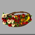 Stylish Wicker Basket With Fresh Bananas Apples Pears And Orange Roses