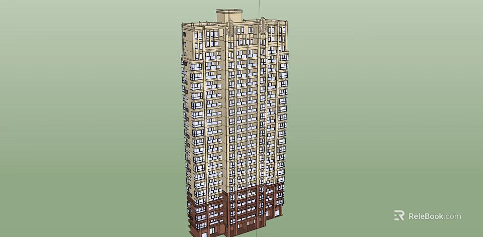 Modern High Rise Residential Building Exterior With Multiple Floors Windows And Brown Facade 3d model 