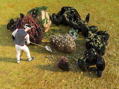 modern man minority bai man low shrub plant weeding 3d model