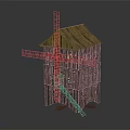 Wooden Windmill Tower Building With Wooden Structure Staircase And Metal Roof