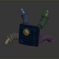 Mechanical Creature With Blue Square Body Yellow Circular Eye And Gray Pink Limbs