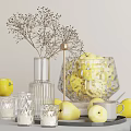 Elegant Decorative Ornaments Set With Yellow Pears Vase Tray Coffee Cup Brass Candle Holders Books