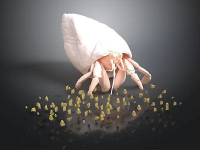 White Shell Like Structure With Extending Tentacles And Scattered Yellow Particles 3d model