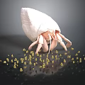 White Shell Like Structure With Extending Tentacles And Scattered Yellow Particles