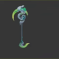 Woman Holding Blue Green Decorative Staff With Spiral Flame And Hook Design