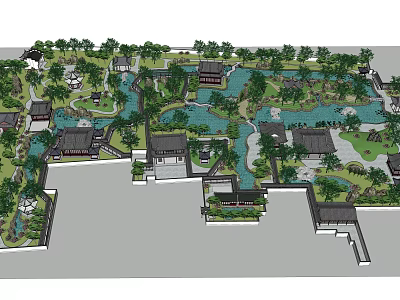 Ancient Architecture Complex With Traditional Garden Water Features And Greenery Landscape Design 3d model