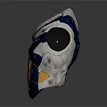 Futuristic Armor Helmet 3D Model With Blue Silver Yellow Accents Textured Surface And Mesh Design