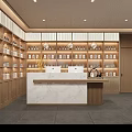 Chinese Style Beauty Hair Salon Interior With Wooden Display Shelves And Sofa