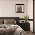 Modern Minimalist Bedroom Interior With King Bed Nightstands Framed Picture And Ceiling Light Strips